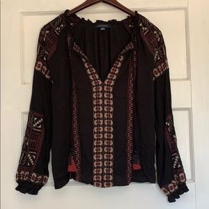American Eagle Bohemian Blouse Black and Burgundy